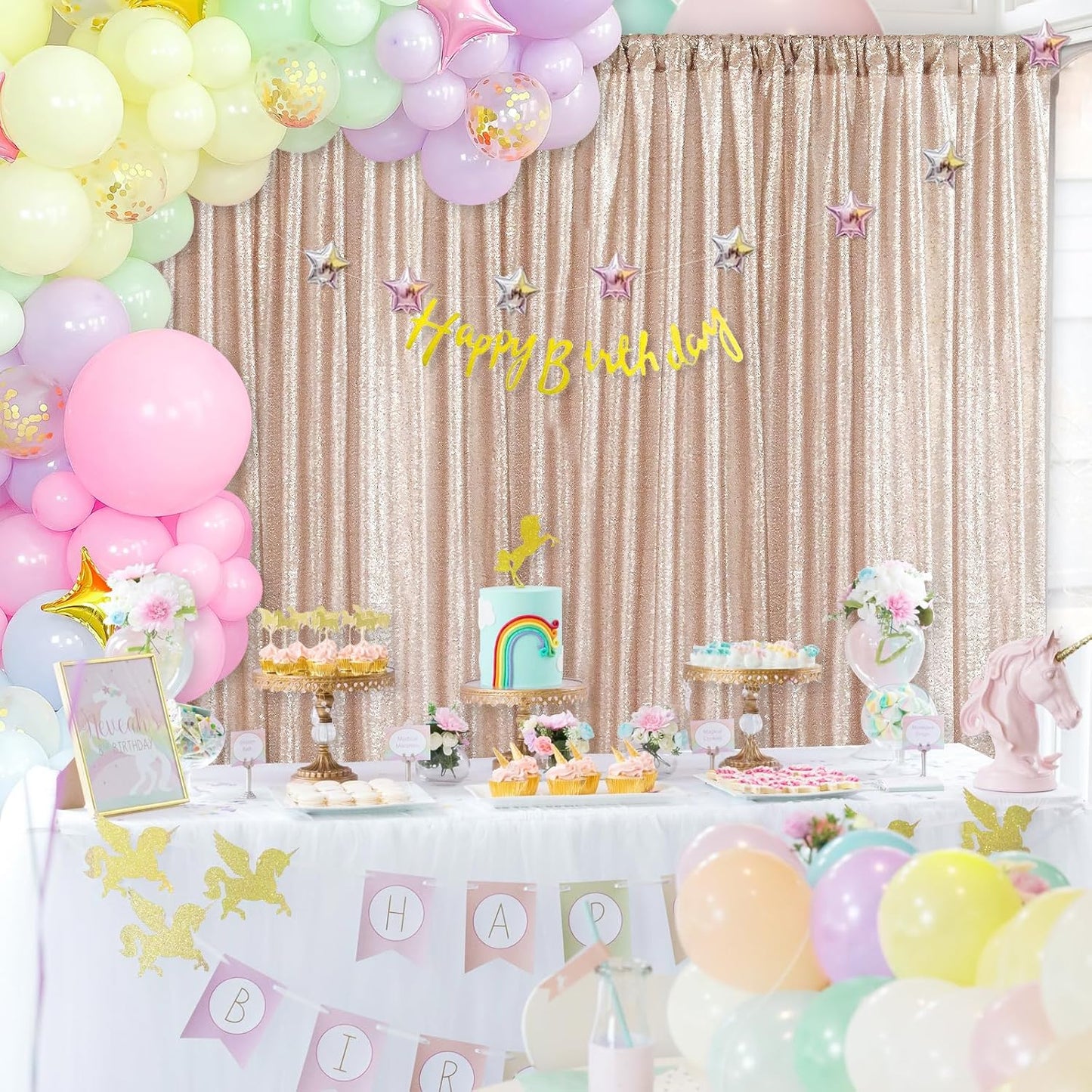 7ft x 7ft Champagne Sequin Backdrop Curtain Glitter Photo Booth Backdrop for Wedding Birthday Baby Shower Event Decorations