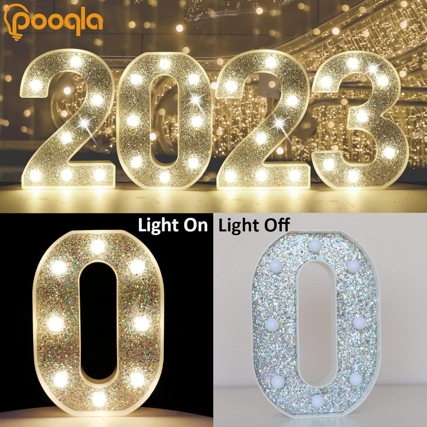 Pooqla Marquee Light up Numbers, Lighted Numbers for 8th Birthday Decorations, Night Light Battery Powered for Silver Party Decorations, Gift for Boys Girls Christmas Wedding Home Room Decoration