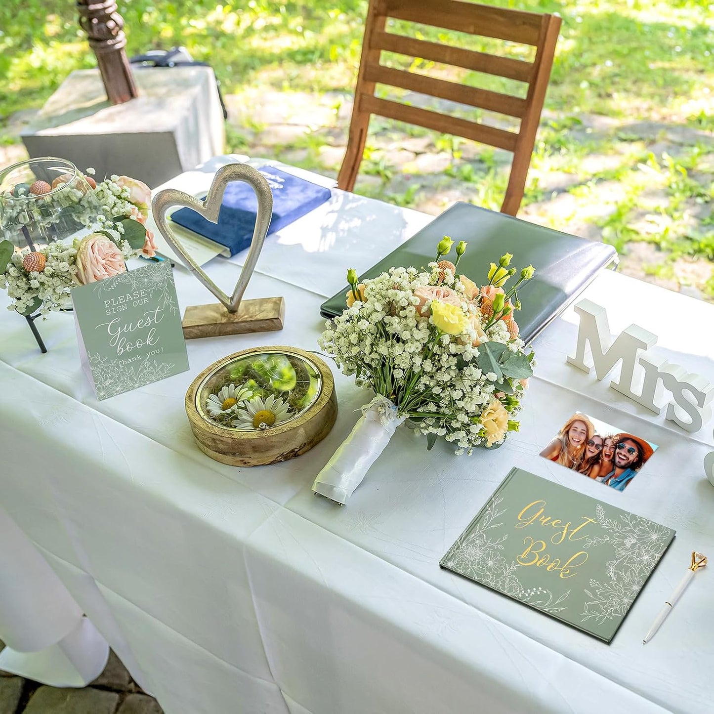 Wedding Guest Book Personalized Photo Guestbook to Sign at Reception Wedding Guest Sign in Book Photo Album Hard Cover 88 Lined Pages for Baby Shower Birthday Anniversary Party(Sage Green)