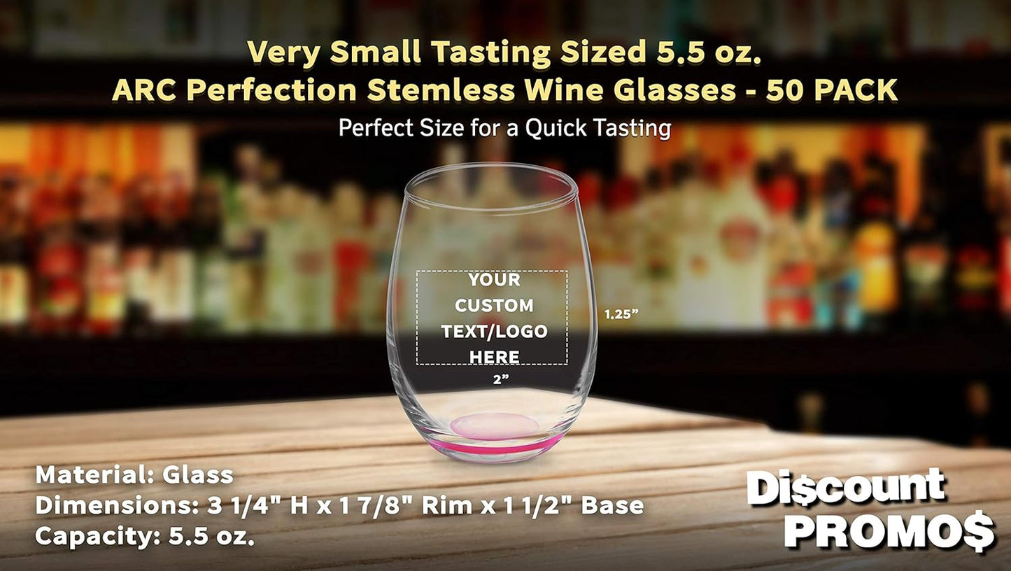 Custom Stemless Wine Glasses by ARC 5.5 oz. Set of 50, Personalized Bulk Pack - Perfect for Hotel, Bar, Restaurant or Lounge - Pink