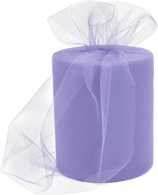 6 Inch × 100 Yards(300 Feet) Tulle Mesh Ribbon Light Purple Tulle Fabric Ribbon Roll Netting Spool for Tutu Skirt DIY Craft Wedding Home Decor Party Gift Wrapping Ornaments
