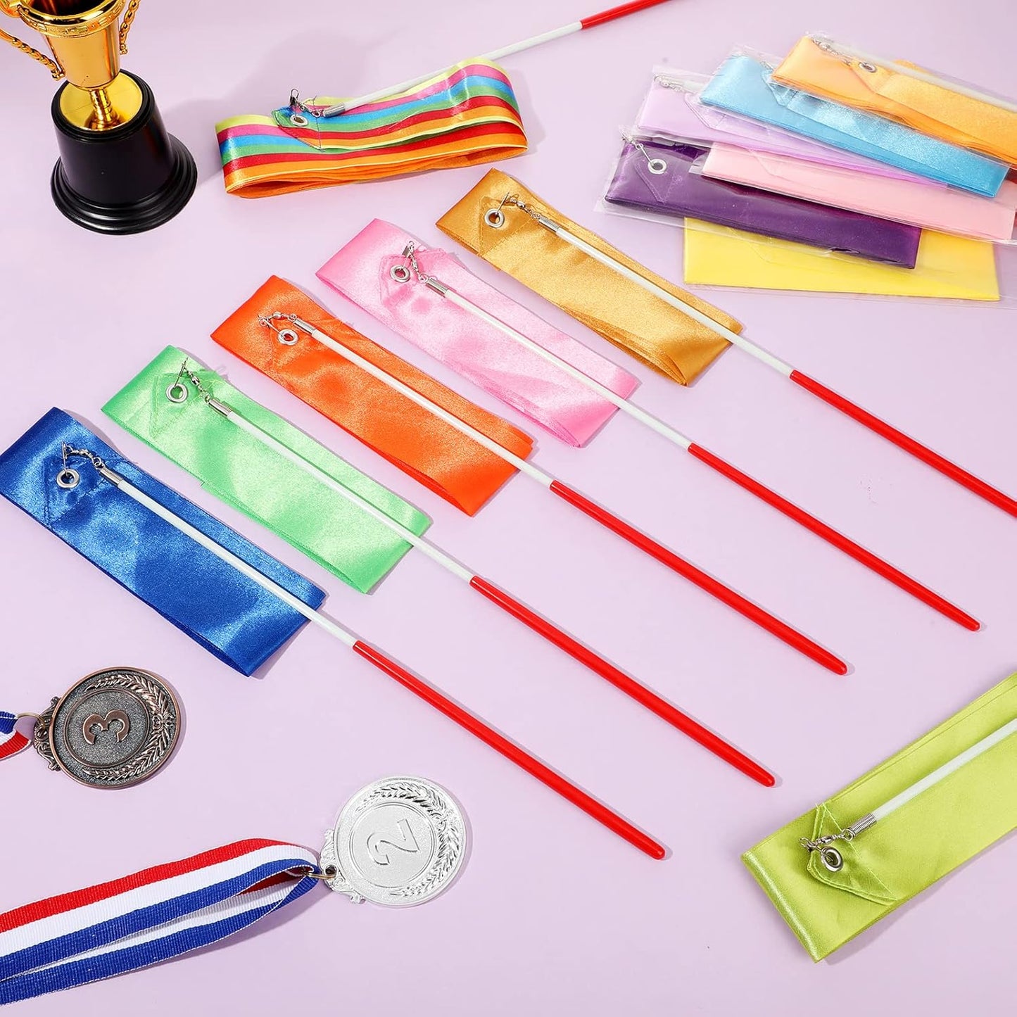 Yilloog Ribbon Dancing Wands Party Favors, 78.7 Inch Gymnastics Ribbon Streamers Rainbow Artistic Ribbon Dancer Twirling Wands, Rainbow Birthday Decorations, Girls Party Games