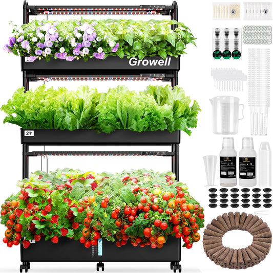 Large Hydroponics Growing System Kit, 90 Pods Vertical Hydroponic Garden with 2 Light Modes Grow Light, Auto Circulating Water System, 40L Indoor Gardening System for Herb Vegetable Fruit