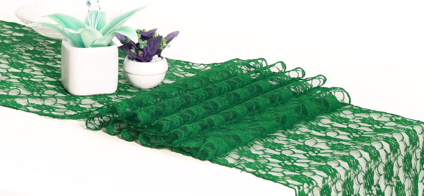 MDS Pack of 15 Wedding 12 x 108 inches Lace Table Runner for Wedding, Decorations for Birthday Parties, Banquets, Graduations, Engagements, and Runners fit Rectangle, Round Table- Hunter Green