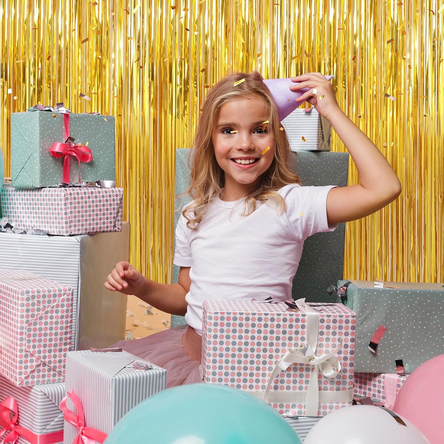 3 Pack Gold Foil Fringe Curtains Streamers Party Decorations 3.3 x 8.2 ft, Gold Tinsel Curtain Fringe Backdrop for Parties, Door Fringe Birthday Streamers, Photo Booth Backdrops, Party Decor