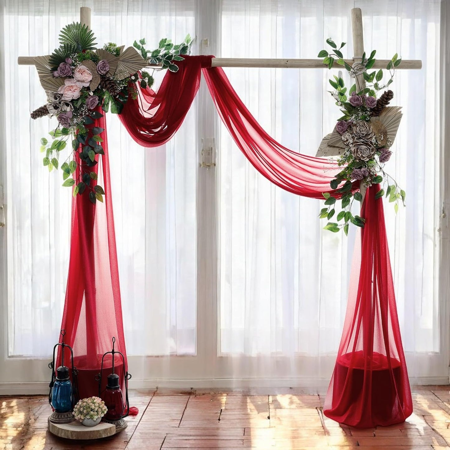 MDS Halloween Chiffon Draping Fabric - 1 Panel, 30" Wide x 30ft Long - Sheer Spooky Arbor & Canopy Drapery for Haunted House Backdrops, Party Ceilings, DIY Costumes & Themed Events - Apple Red