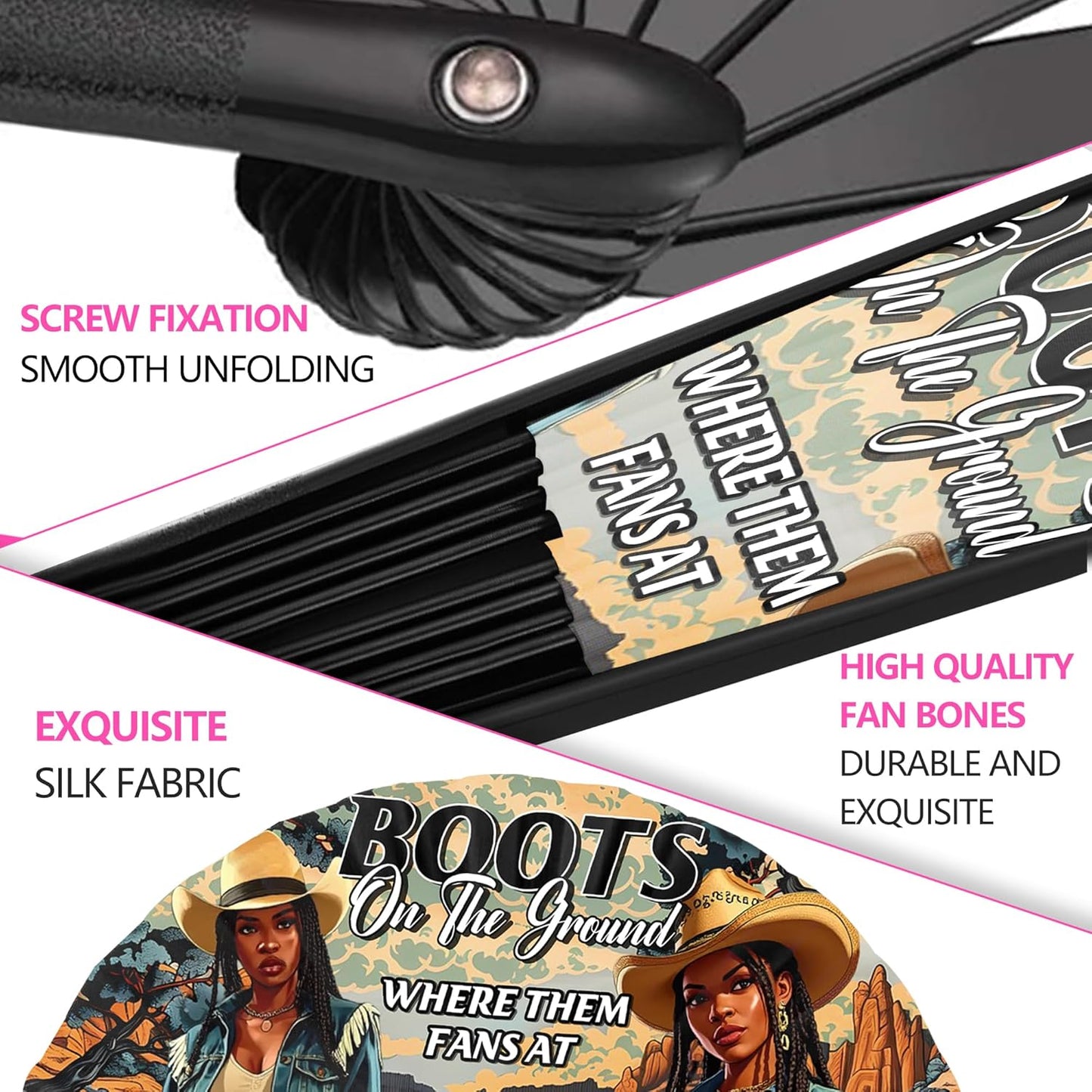 Boots On The Ground Hand Fan,Where Them Fans At Folding Fans,Clapping Clacking Fans For Line Dancing Unique Oriainal Pattern for Party Props Perfect Gifts for Line Dance Lover (Style 8)