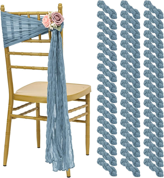 50 PCS Cheesecloth Chair Sashes, Bows Designed ChairSashes, 15.7x108 inch Chair Sashes for Aisle Decorations Universal Chairs Cover Decoration for Wedding Reception Party Banquet (Dusty Blue)