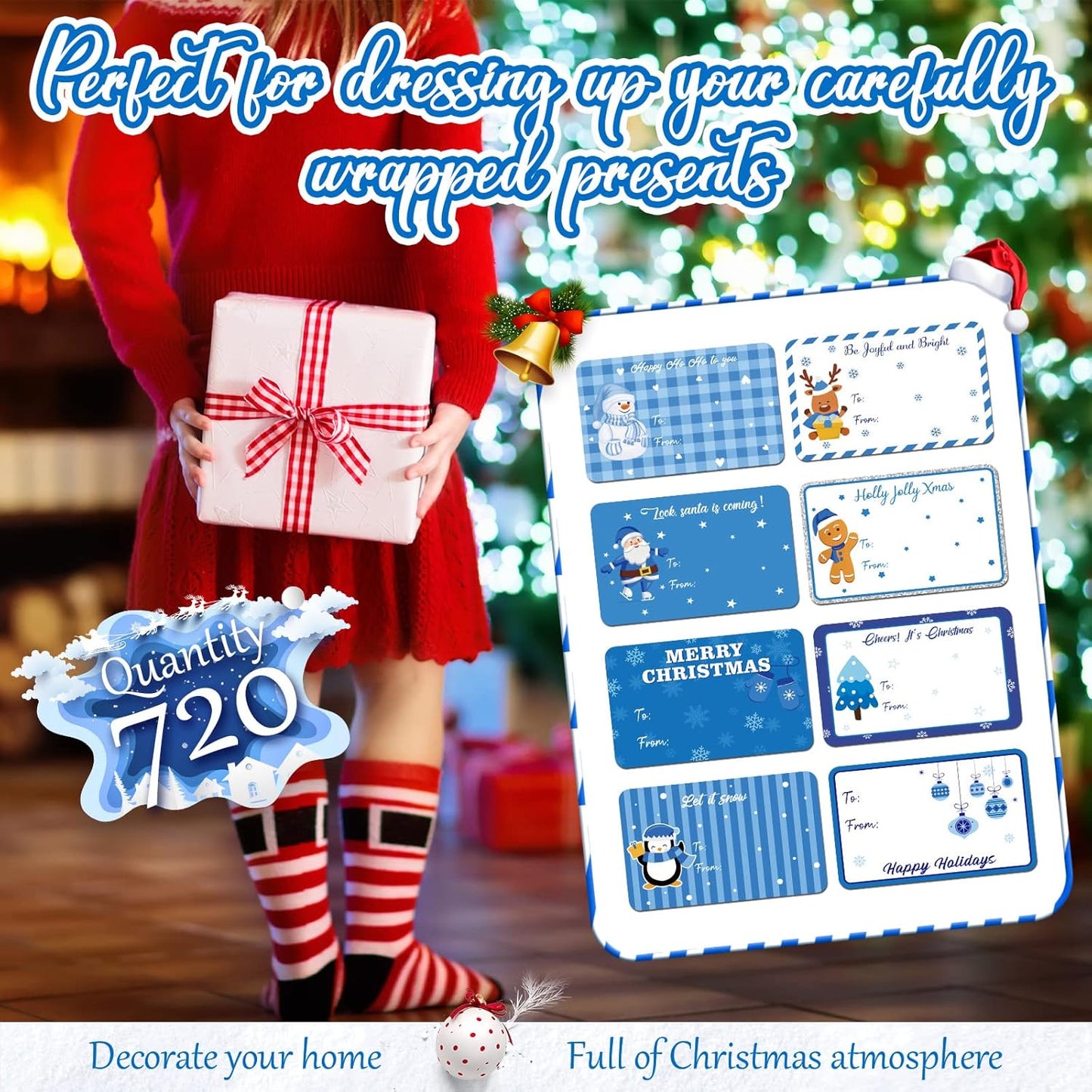 Zonon 720 Self-Adhesive Kraft Christmas Name Tags - Natural Kraft Paper Tags & Stickers for Decoration