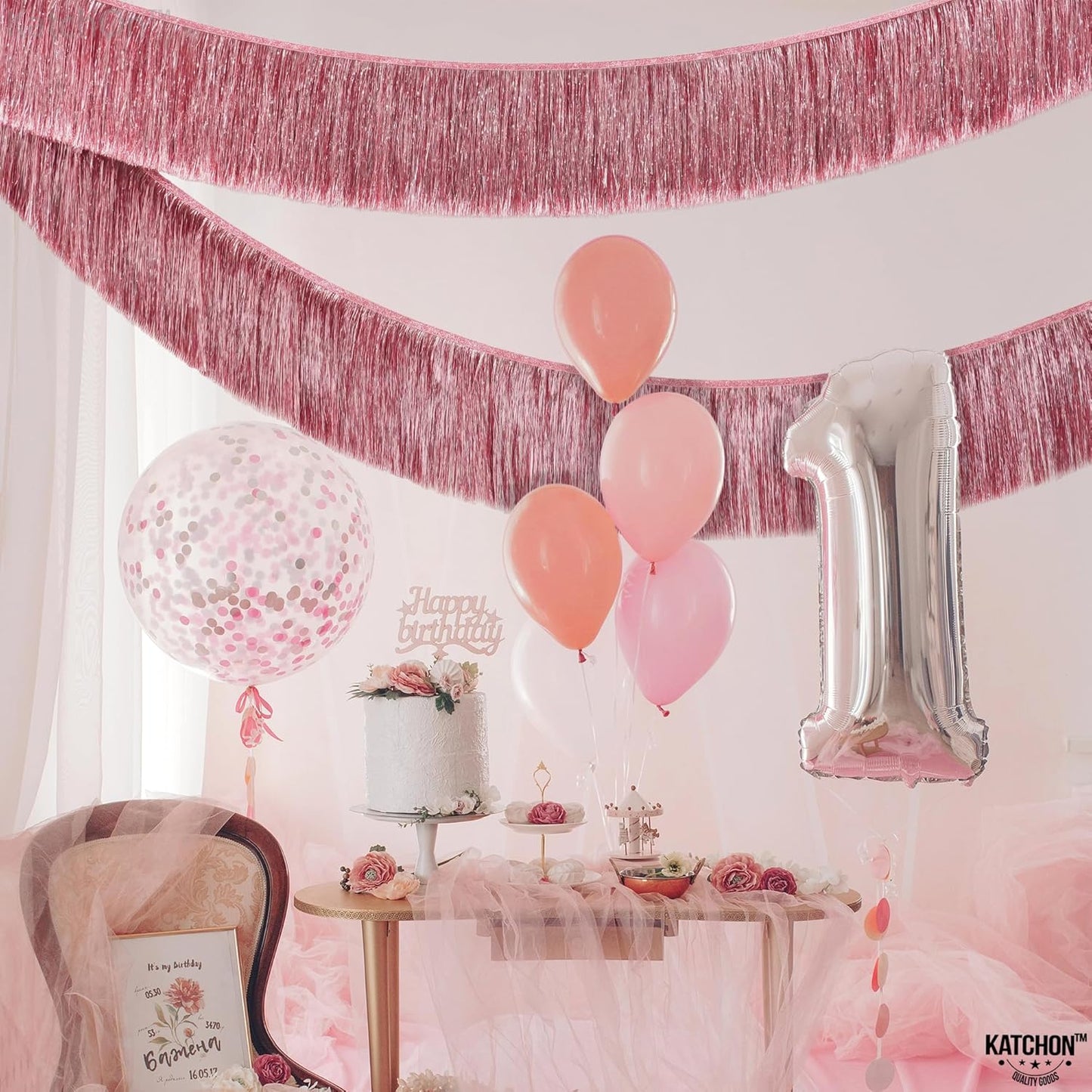 KatchOn, XtraLarge Rose Gold Fringe Banner - Pack of 2 | Rose Gold Backdrop for Bachelorette Party Decorations | Streamers for Birthday Decorations | Fringe Garland for Happy New Year 2026