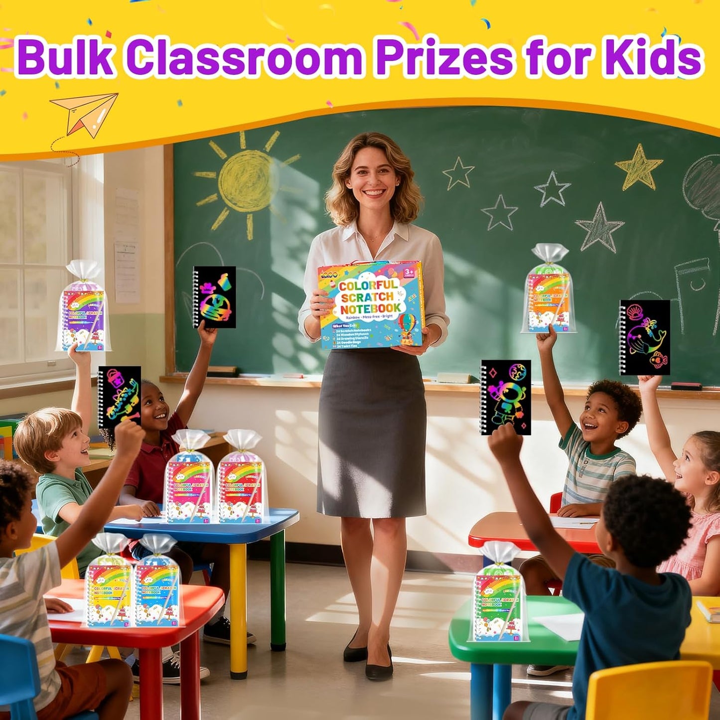 Party Favors for Kids: 24 Pack Scratch Art Notebooks with Rainbow Colors, 2-in-1 Coloring & Scratch Books, Bulk Birthday Gifts, Goodie Bags, Classroom Prizes for Boys & Girls
