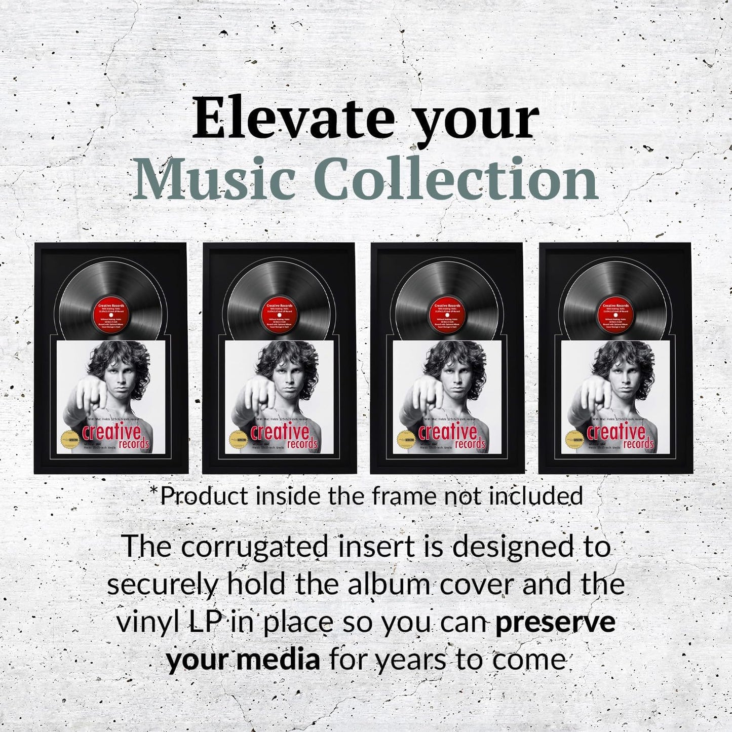 Creative Picture Frames 16" x 24" Jukebox Vinyl Frame Display with Double Matting, LP Record Album Frame for Wall Decor, Black/Black, Pack of 4