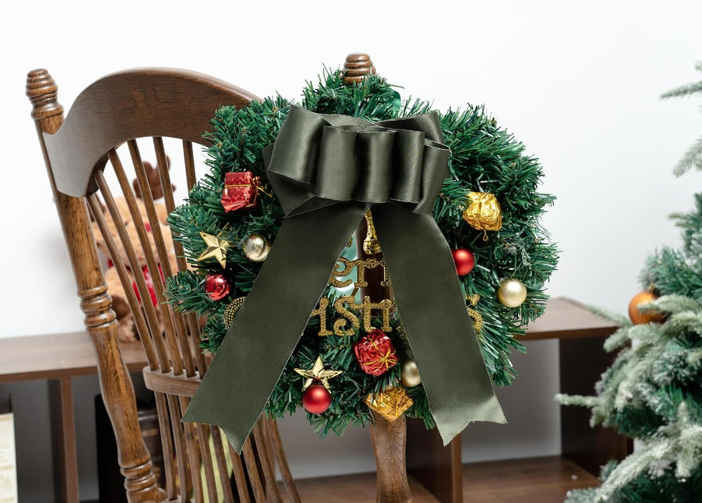 Moss Green Satin Ribbon Double-Faced Wired Ribbons for Gift Wrapping Flower Bouquet Bows Wedding Invitation Christmas Decor Crafts 2-1/2 Inch 10 Yards