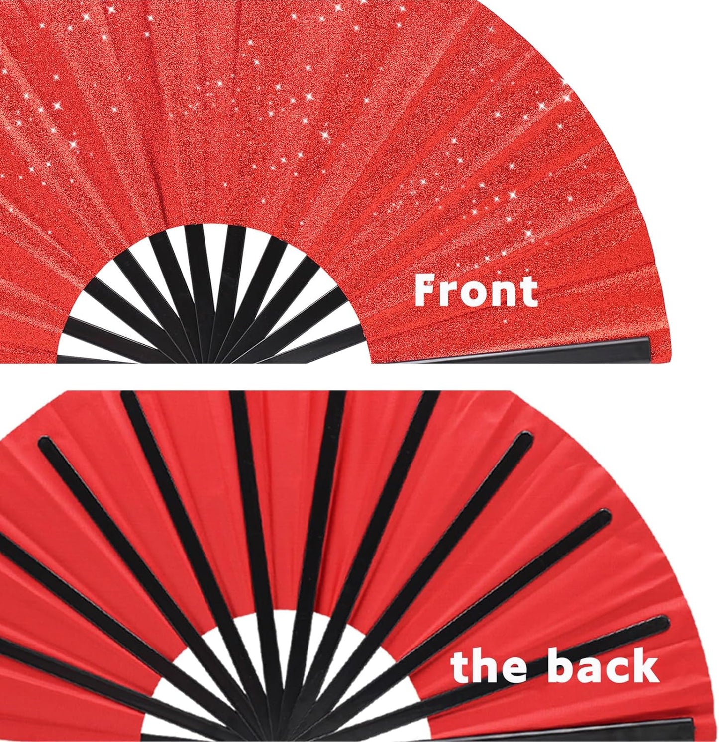 Glitter bling Large Folding Fan-Hand Fan Rave Clack Popping Fan for Line Dancing Clacking Fans for Boots On The Ground Dance, Party for EDM, Music Festival, Hot Flashes, Party, Decoration(2pcs red)