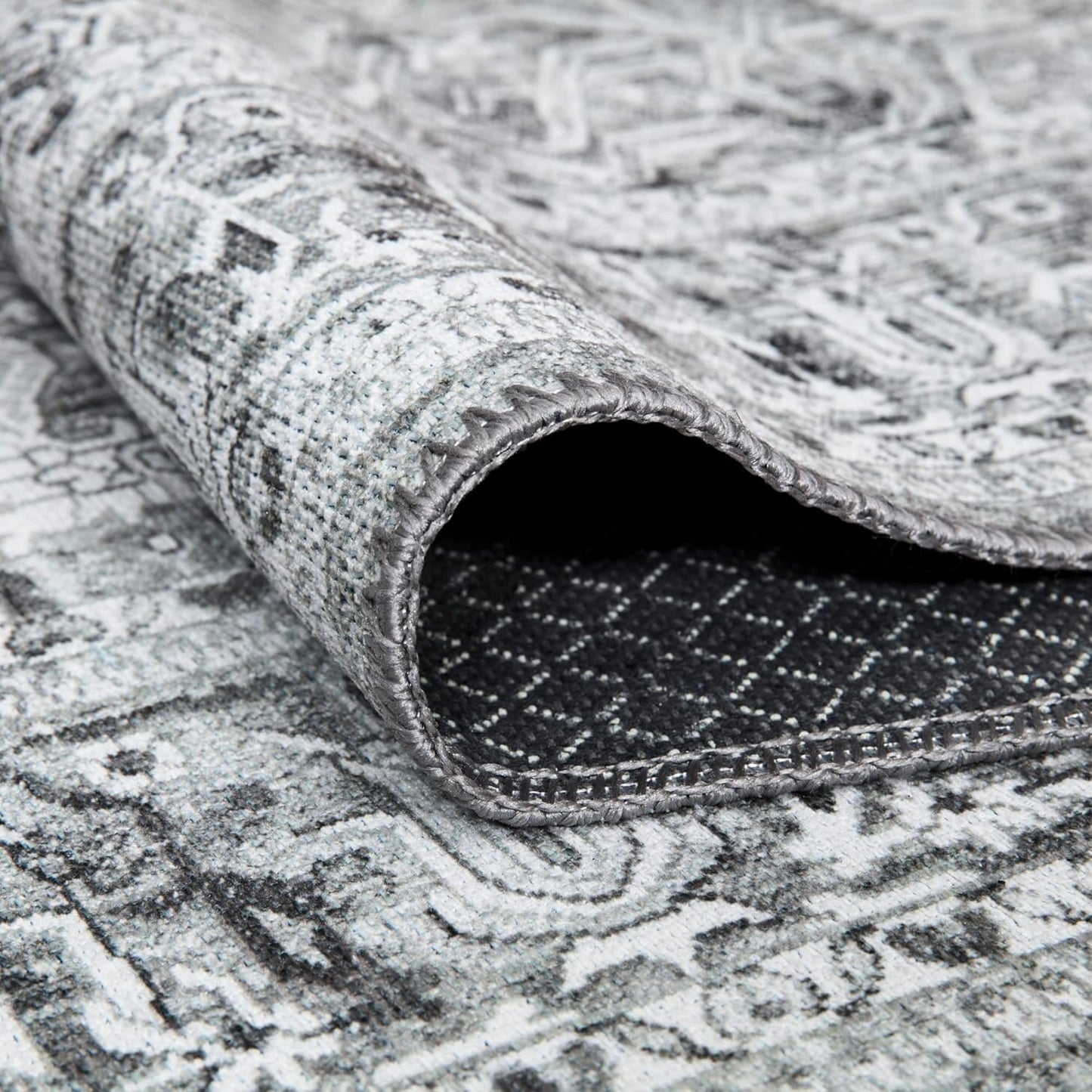 Bloom Rugs Washable Non-Slip 4' x 6' Rug - Gray/Charcoal Traditional Medallion Area Rug for Living Room, Bedroom, Dining Room, and Kitchen - Exact Size: 4' x 6'