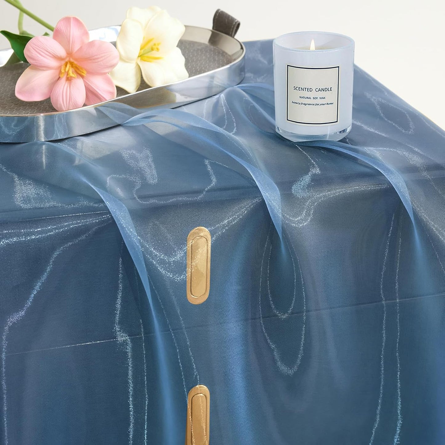 P Pothuiny Sheer Organza Fabric by The Yard, 3 Yards x 60 Inch Wide Bridal Light Blue Organza Tulle Fabric Roll Shiny Gauze Fashion Dress Sewing Craft for Wedding Party Decorations Backdrop