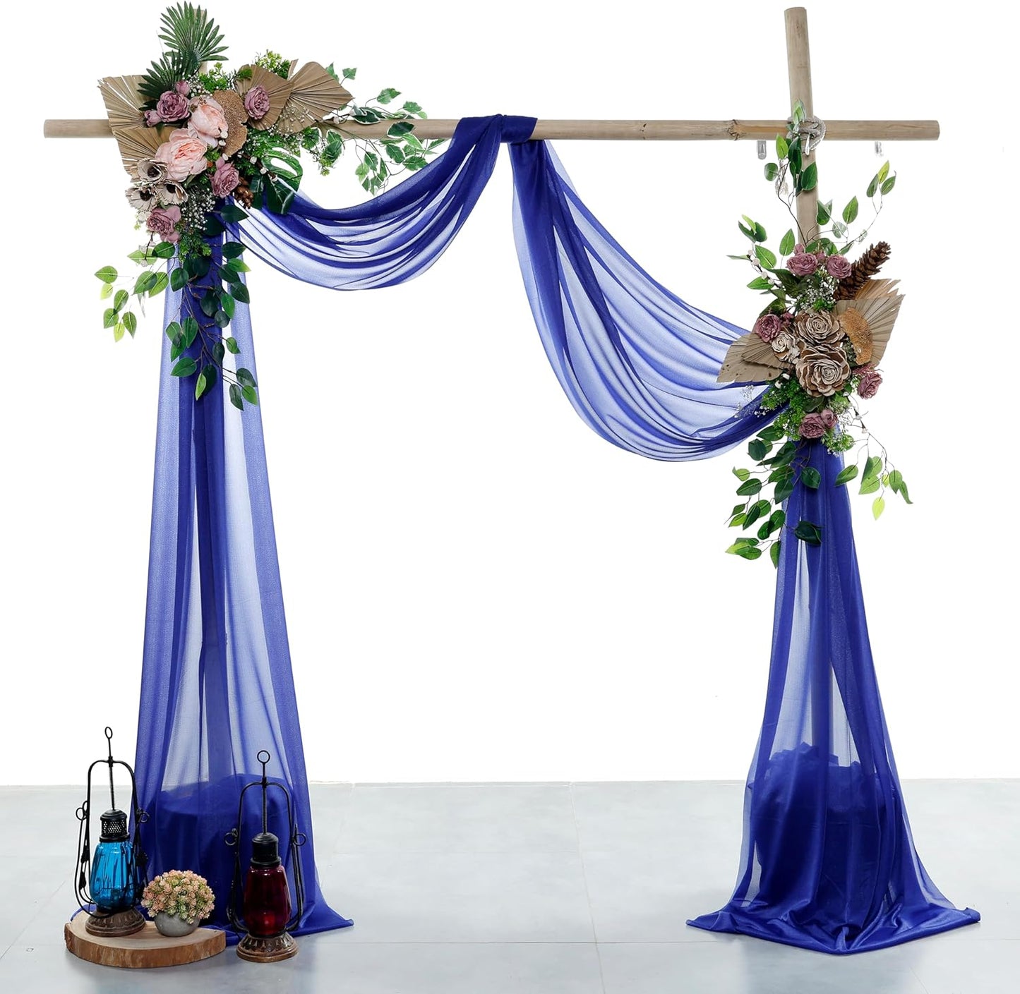 VDS Pack of 2 Panel (30 Inch X 20 Feet) Wedding Arch Draping Fabric Sheer Chiffon Fabric Drapery for Wedding Ceremony Reception Swag Backdrop Canopy Chuppah ARBO Altars Decoration (Royal Blue)