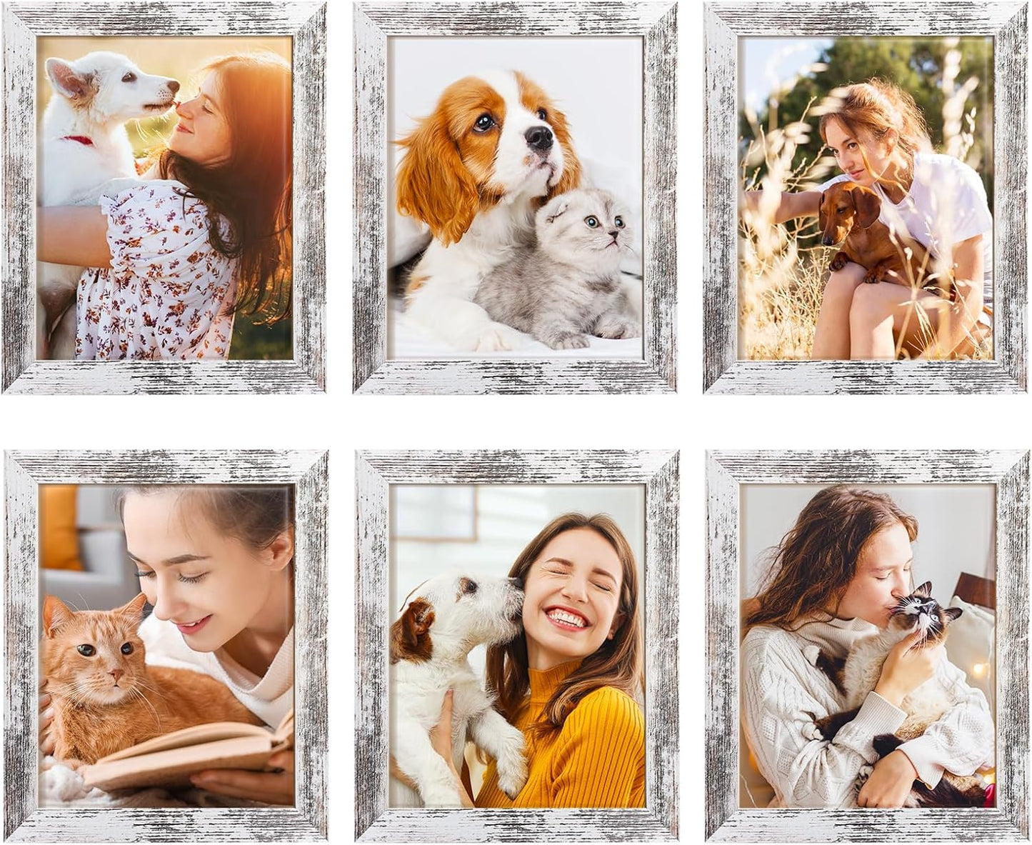 TWING 8x10 Rustic Picture Frames Set of 6 Distressed White Composite Wood Farmhouse Photo Collage Frame For Wall Decor Gallery Wall Frame Set Mounting or Table display, Ideal Valentine Gifts for