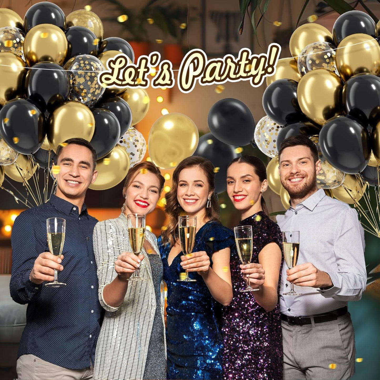 Black and Gold Balloons, 60pcs 12inch Black Metallic Gold Confetti Balloons for Graduation 2025 Anniversary Birthday Party Decorations