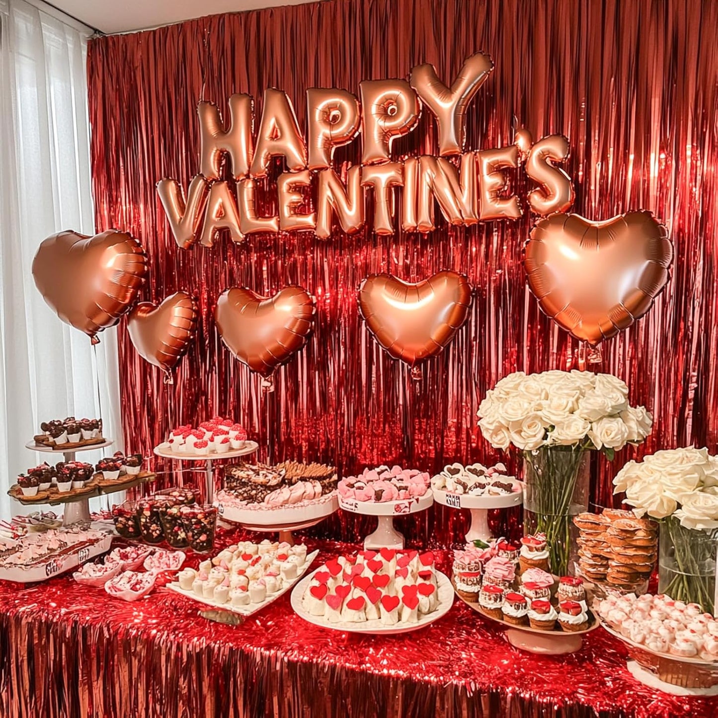 PartyWoo Red Streamers Fringe Curtain Backdrop 3 pcs 8.2 ft Tinsel Foil Backdrop for Baby Shower Graduation Birthday Girls Mothers Day Casino Firefighter Red Carpet Cherry Theme Party Decorations