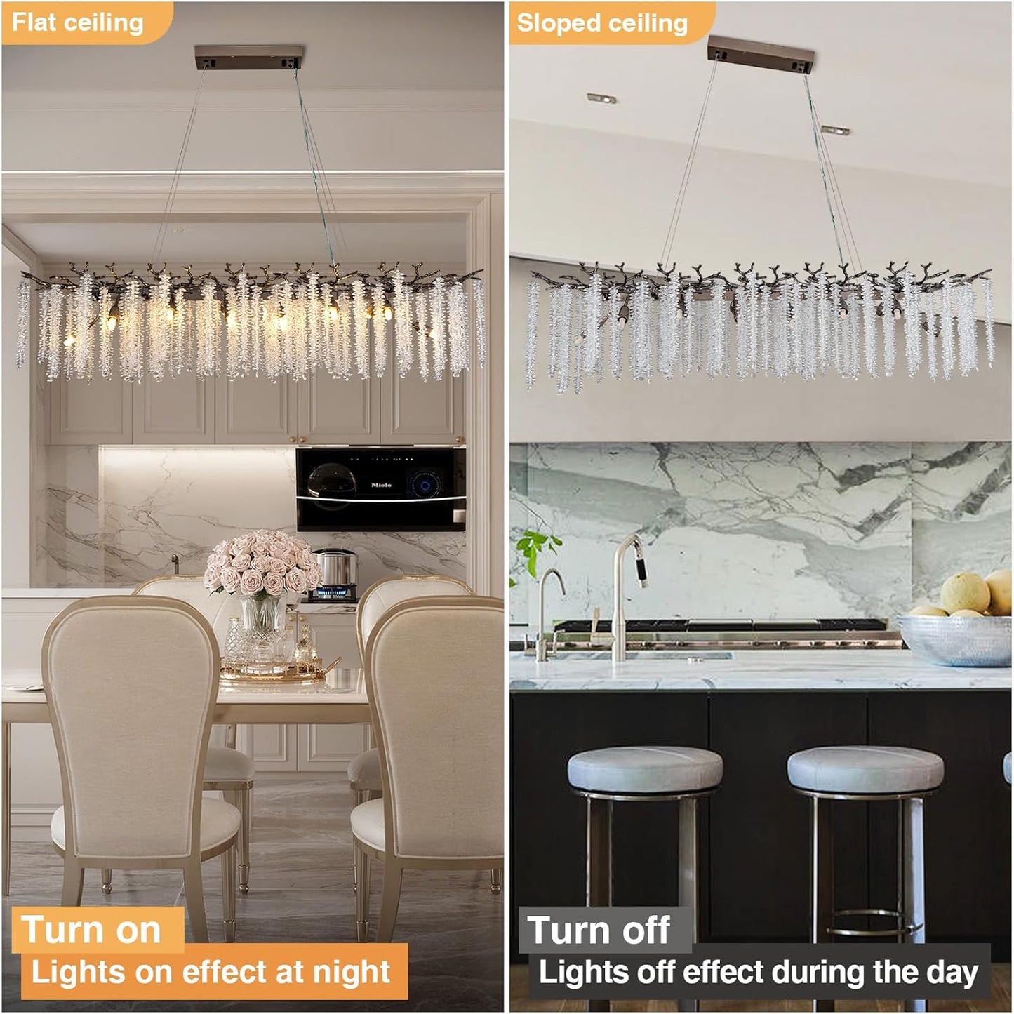 YUYI Black Crystal Chandelier, Modern 47.2" Rectangular Chandeliers for Dining Room,K9 Large Luxury Flush Mount Chandelier for Foyer Living Room,Kitchen Island Hanging Light Fixture