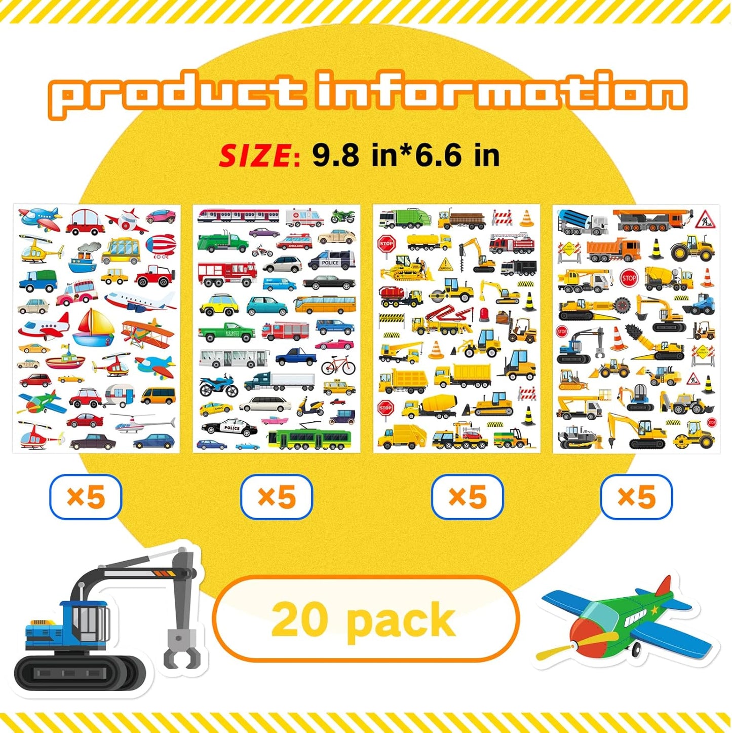 Construction Cars and Trucks Stickers 665 Counts Transportation Waterproof Car Adhesive Sticker Birthday Invitations Envelops Decorations Party Goodie Gifts Bags School Game Class Rewards