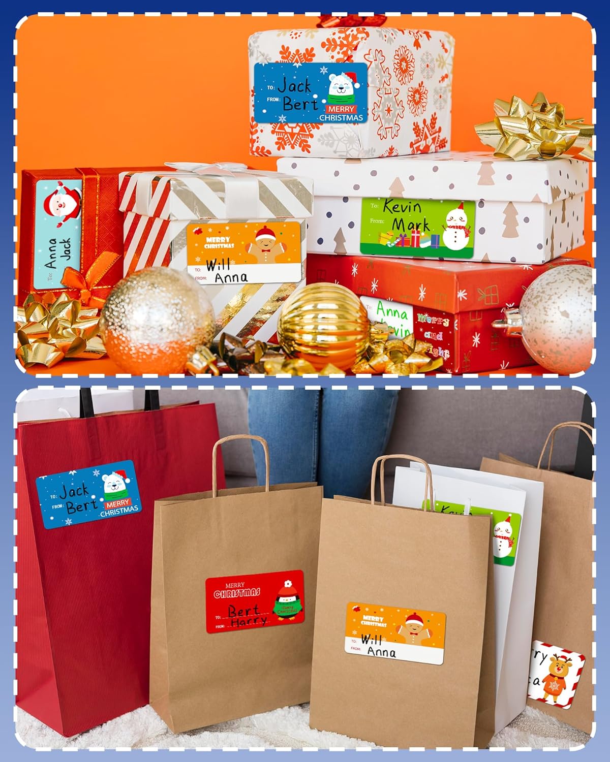 Greingways 500 Christmas Name Tags Stickers - Self Adhesive Labels for Gifts, Bags, Boxes, Wrapping Paper, Christmas Gift Tags Xmas Labels for Gifts Bags Boxes Xmas Holiday Wrapping Paper