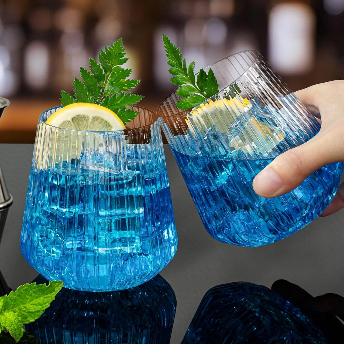 36 Pcs 12 oz Plastic Ribbed Wine Glasses, Reusable Champagne Glasses Elegant Whiskey Glasses Ideal for Weddings, Bars, Christmas, Halloween,Holidays,pool party,Daily Use