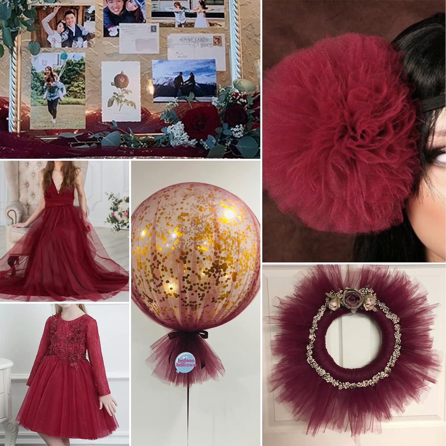 Burgundy Tulle Fabric Rolls 54 Inch by 40 Yards Tulle Bolt Spool for Wedding Decorations DIY Tutu Baby Shower Table Skirt Ceiling Decor Birthday Party Craft Supplies