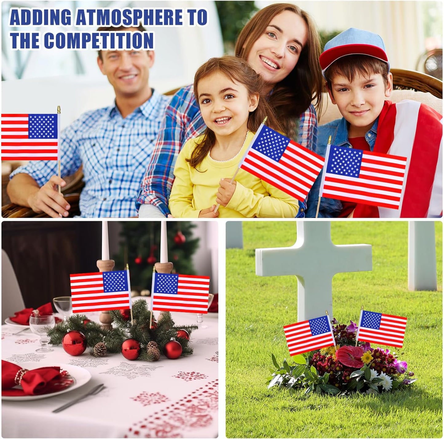 12Pcs Small American USA Flags on Wooden Stick Mini United States Flag Hand Held Flag Decorations,5x8 Inch