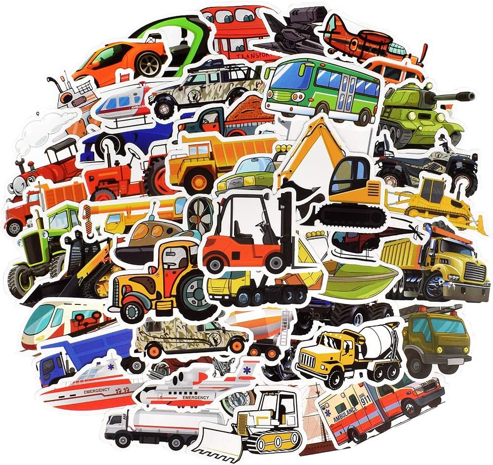 QTL Truck Stickers for Kids Boys Tractor Stickers for Water Bottles Easter Basket Stuffers Gifts for Kids Boys 50Pcs