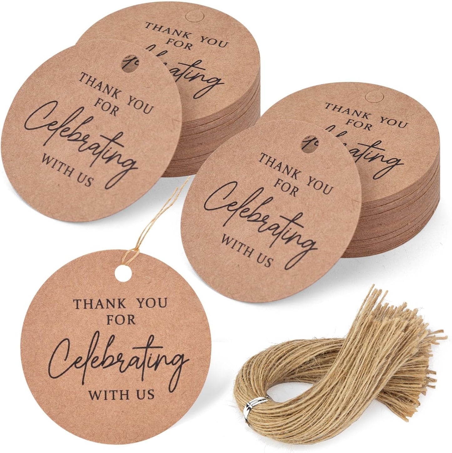 SallyFashion 120PCS Thank You Tags, 2inch Brown Round Gift Tags with String, Perfect for Gift Wrapping, Wedding Parties, Baby Shower