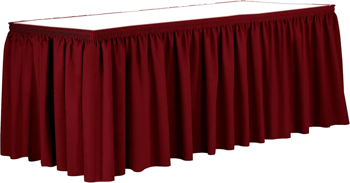 Ultimate Textile Pleat Polyester Fabric Table Skirt - Machine Washable Flame Resistant with Clips for Events, Weddings & Trade Shows, Cut & Sewn in Paterson, NJ - Holiday Red, 14' Shirred Pleat