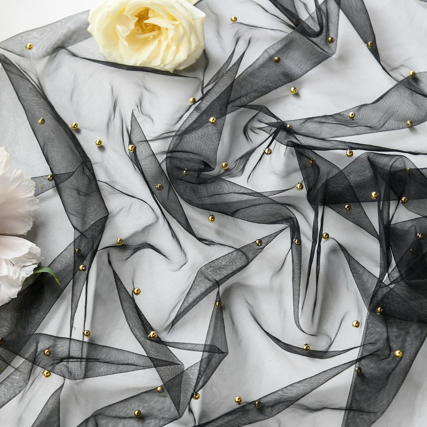 Artoid Mode Pearl Black Gauze Table Runner 120 Inch 10FT, Seasonal Sheer Dining Holiday Wedding Birthday Baby Shower Table Decor for Home Party