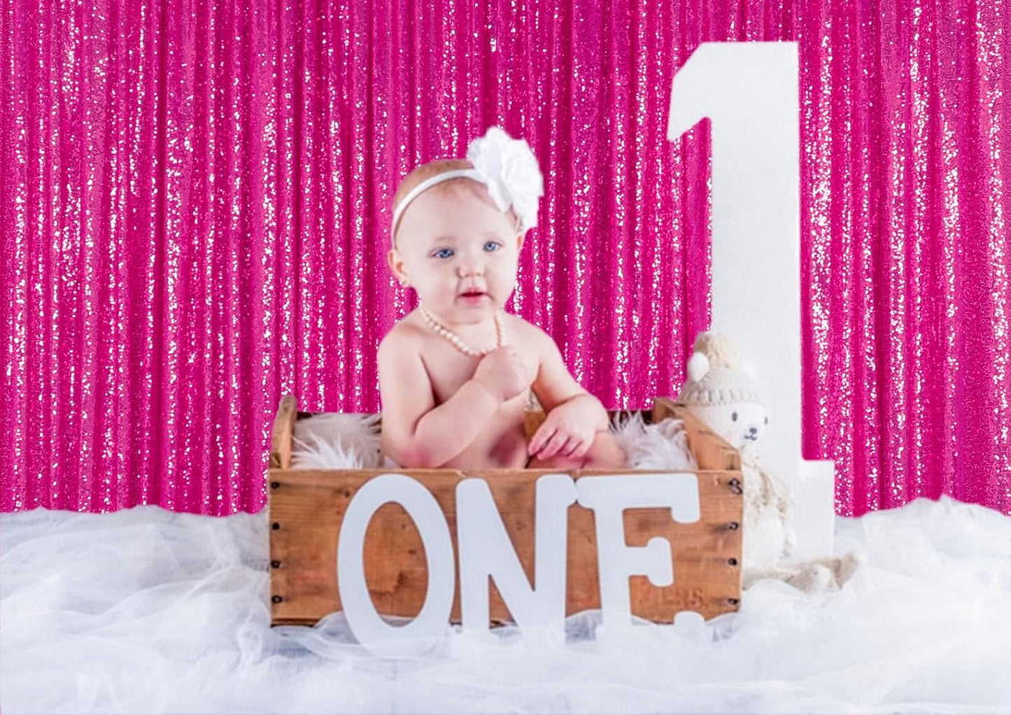 ShinyBeauty Hot Pink Sequin Glitter Photography Backdrop Curtain 4ft x10ft - 4-Panel Reusable Party Wedding Birthday Photo Booth Background Decor (Sparkling Event Backdrop)