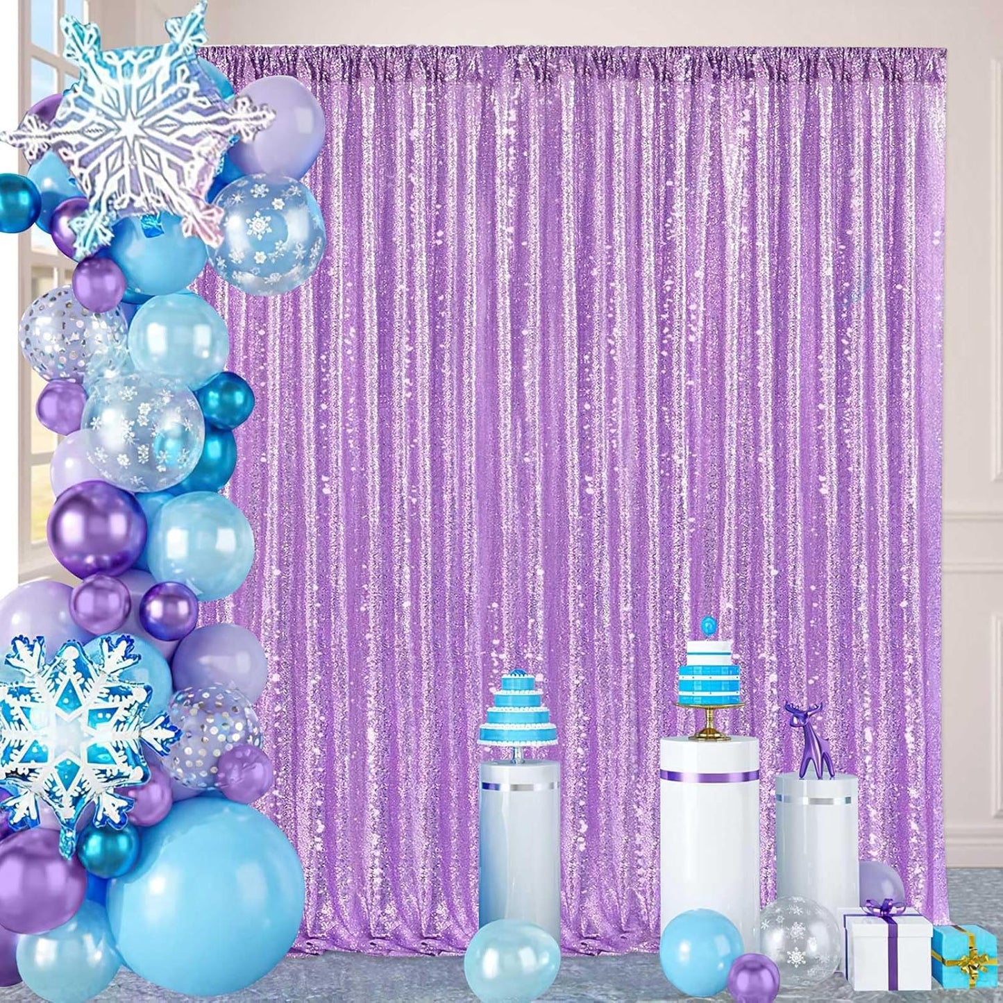 8ft x 8ft Light Purple Sequin Backdrop Curtain Glitter Photo Booth Backdrop for Wedding Birthday Baby Shower Event Decorations