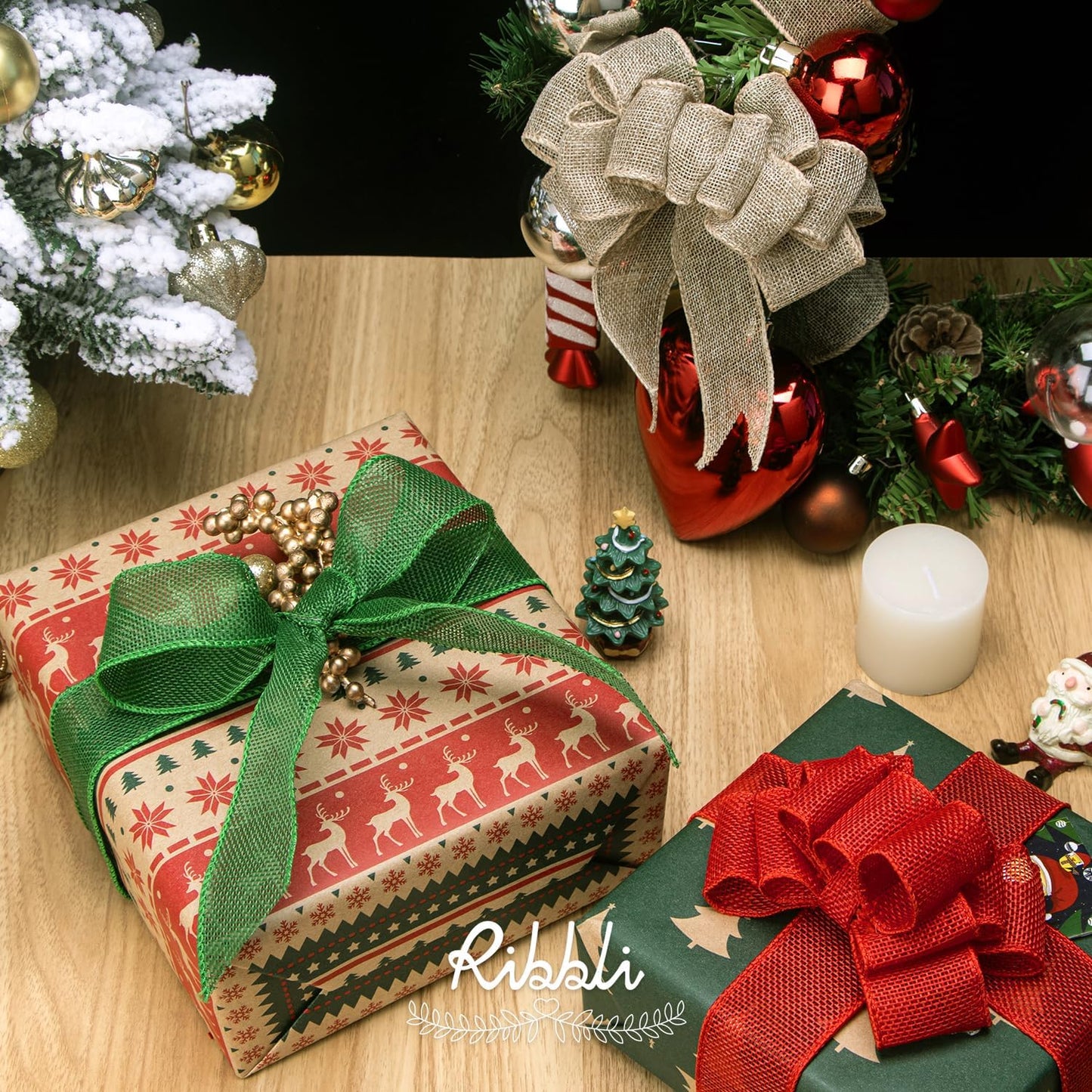 Ribbli Red Burlap Wired Ribbon, 1-1/2” Inch x Continuous 20 Yard, Red Wired Ribbon for Wreaths,Big Bows,Tree Decoration,Outdoor Decoration