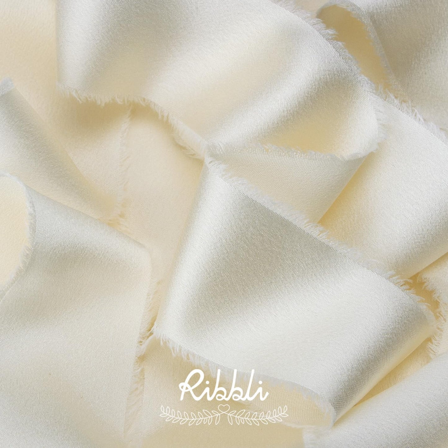 Ribbli Ivory Silk Satin Ribbon 1.5 Inch x 12 Yard Handmade Frayed Chiffon Ribbon with Wooden Spool for Gift Wrapping, Wedding Invitations, Bridal Bouquets, Home Decor