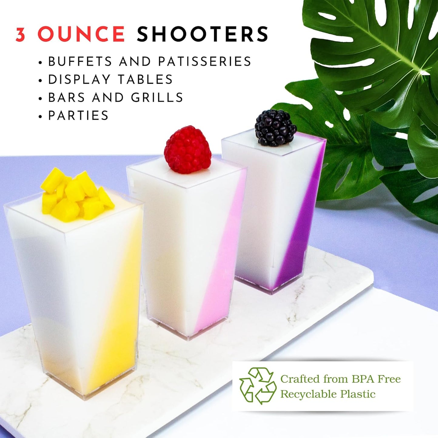 50 Pack Tiny 3oz Tall Pyramid Shooter | Disposable Mini Plastic Dessert Cups | Tiny Square Treat Containers | Clear Individual Dessert Cups | 3 oz Plastic Cups for Catering Events & Parties | CMJJ