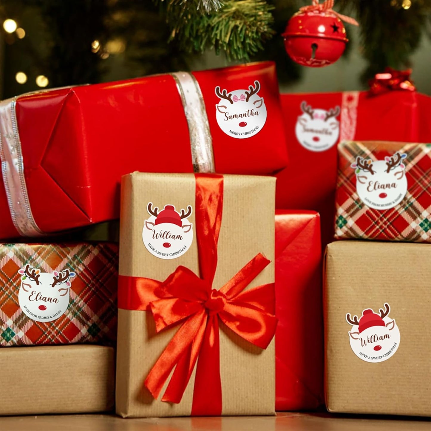 30pcs Personalized Christmas Stickers with Name, Custom Reindeer Waterproof Christmas Gift Tags for Gift Box Holiday Decorations, Stockings, Party Favors, 3"