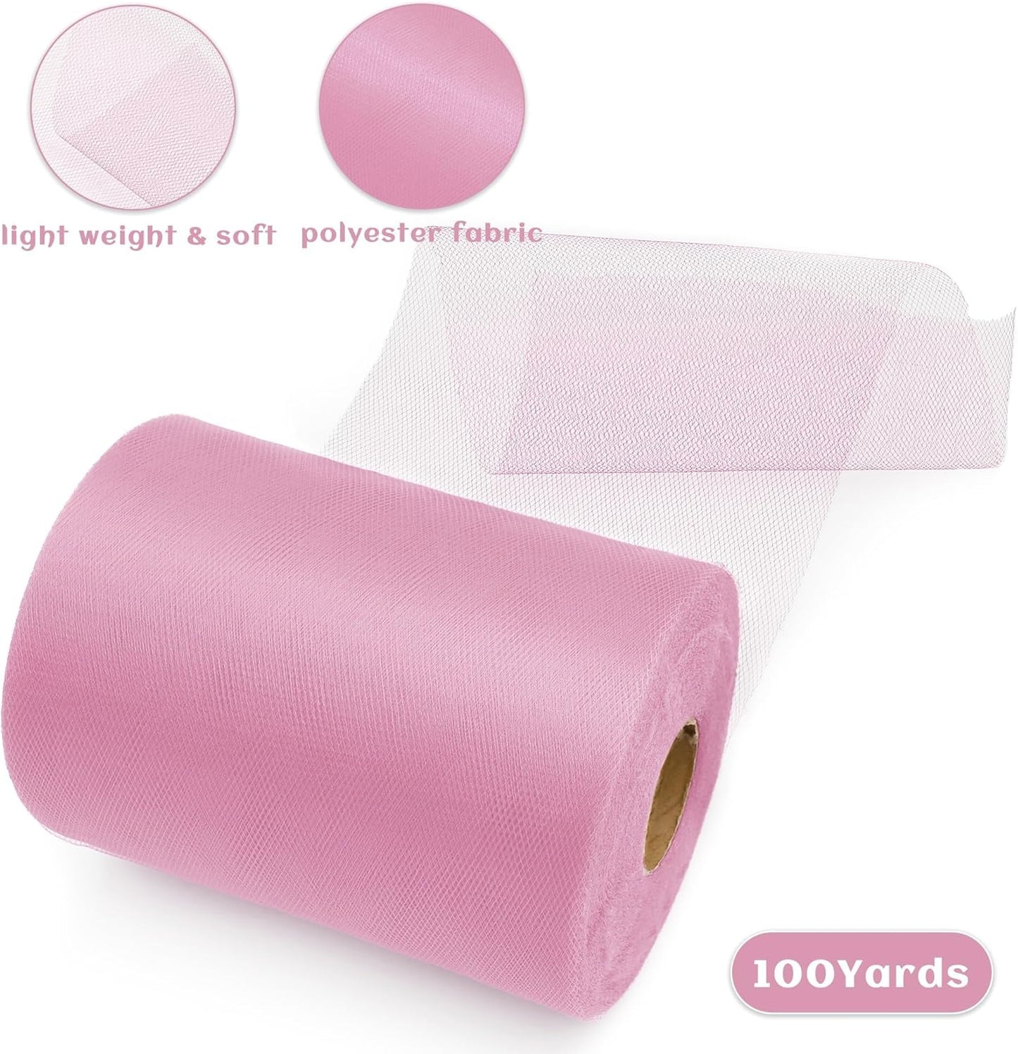 6 Inch × 100 Yards(300 Feet) Tulle Mesh Ribbon Dusty Pink Tulle Fabric Ribbon Roll Netting Spool for Tutu Skirt DIY Craft Wedding Home Spring Decor Party Gift Wrapping Ornaments