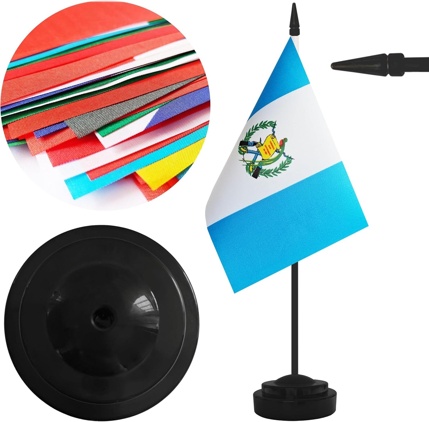 2 Pack Guatemala Desk Flag Set, Guatemalan Desktop Small Miniature Table Office Flag with 12" Black Pole and Black Base, Offices, Classroom, Home, Festival Decoration (Guatemala)