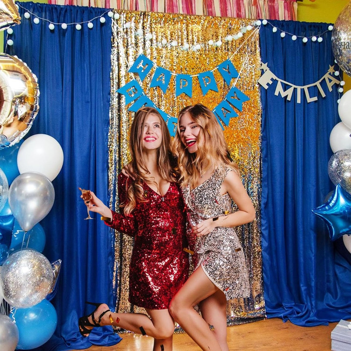 10 x 7 Feet Royal Blue Backdrop Curtain for Partie, Background Curtains for Photoshoot, Birthday, Wedding, Halloween, Thanksgiving, Christmas, New Year Party Decorations 5Ft x 7Ft, 2 Panels