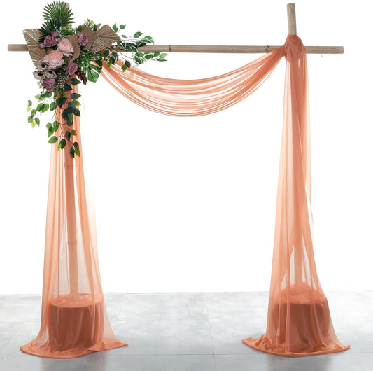 VDS Pack of 2 Panel (30 Inch X 50 Feet) Wedding Arch Draping Fabric Sheer Chiffon Fabric Drapery for Wedding Ceremony Reception Swag Backdrop Canopy Chuppah ARBO Altars Decoration (Coral Peach)