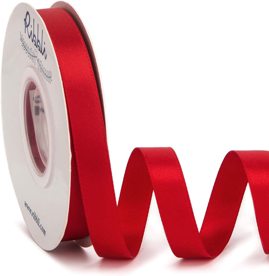 Ribbli Double Faced Red Satin Ribbon,1/2” x Continuous 25 Yards,Use for Bows Bouquet,Gift Wrapping,Floral Arrangement