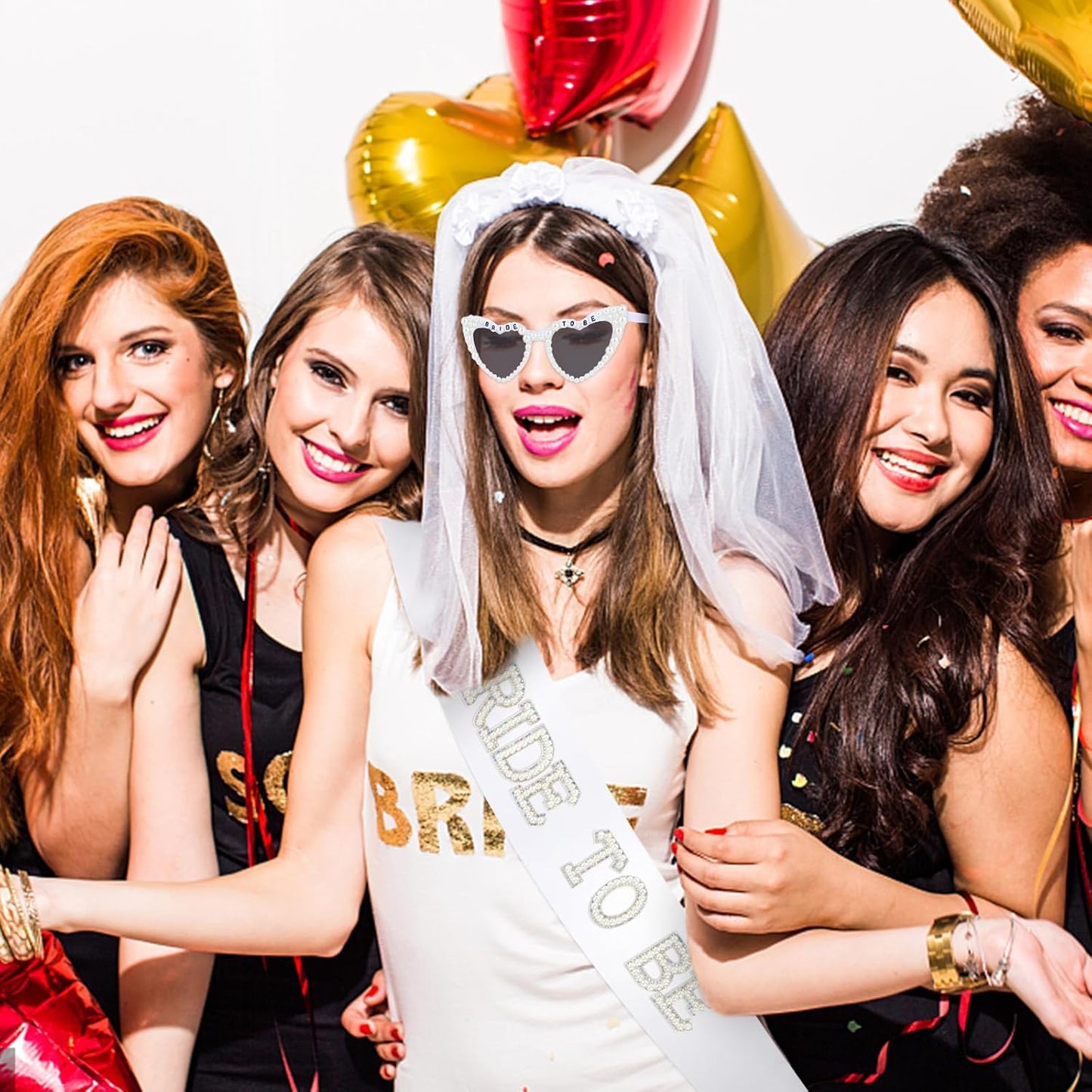 White Bride Sash & Heart Sunglasses Set Bachelorette Party Decorations Bridal Shower Engagement Party Decorations