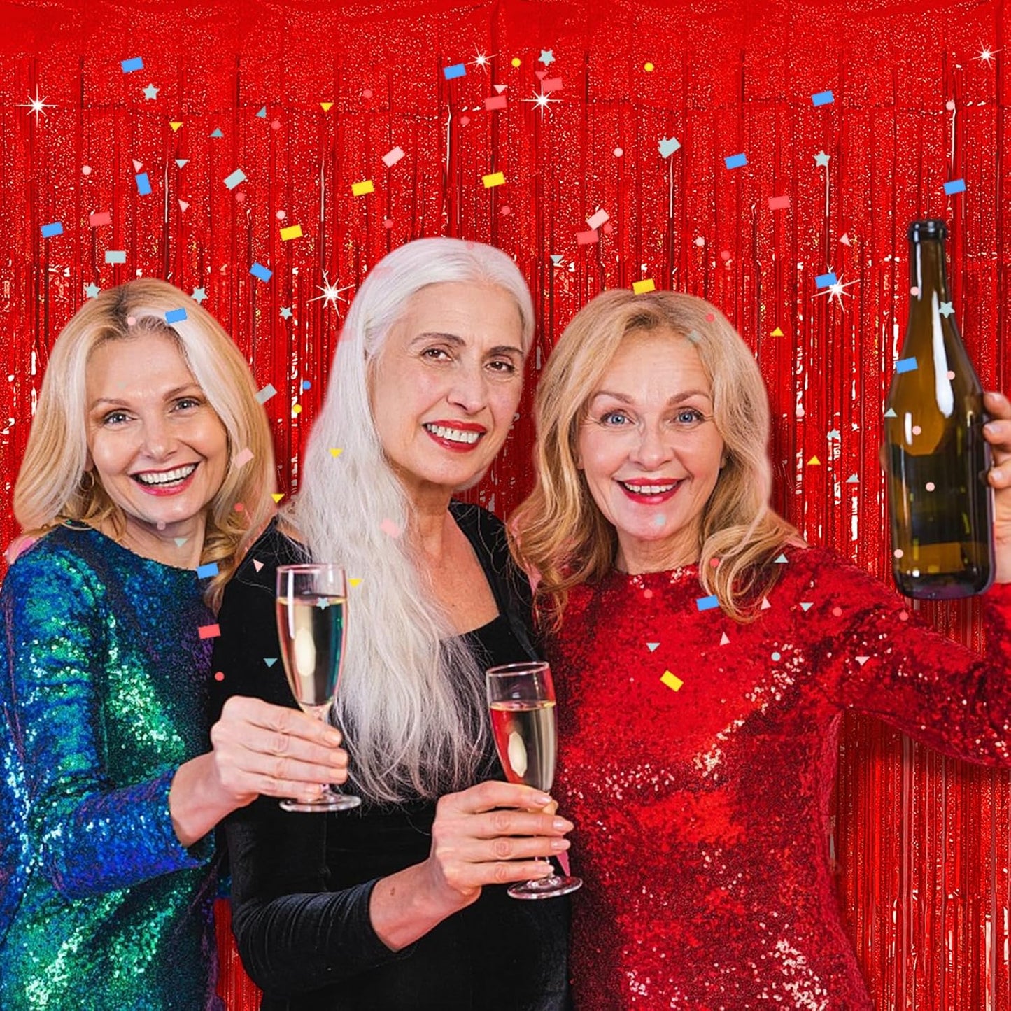 Tinsel Curtain Party Backdrop Red Birthday Decorations 10 Packs Glitter Foil Fringe Curtain Party Decor Streamers Photo Booth for Birthday Christmas Wedding Halloween Graduation Decorations