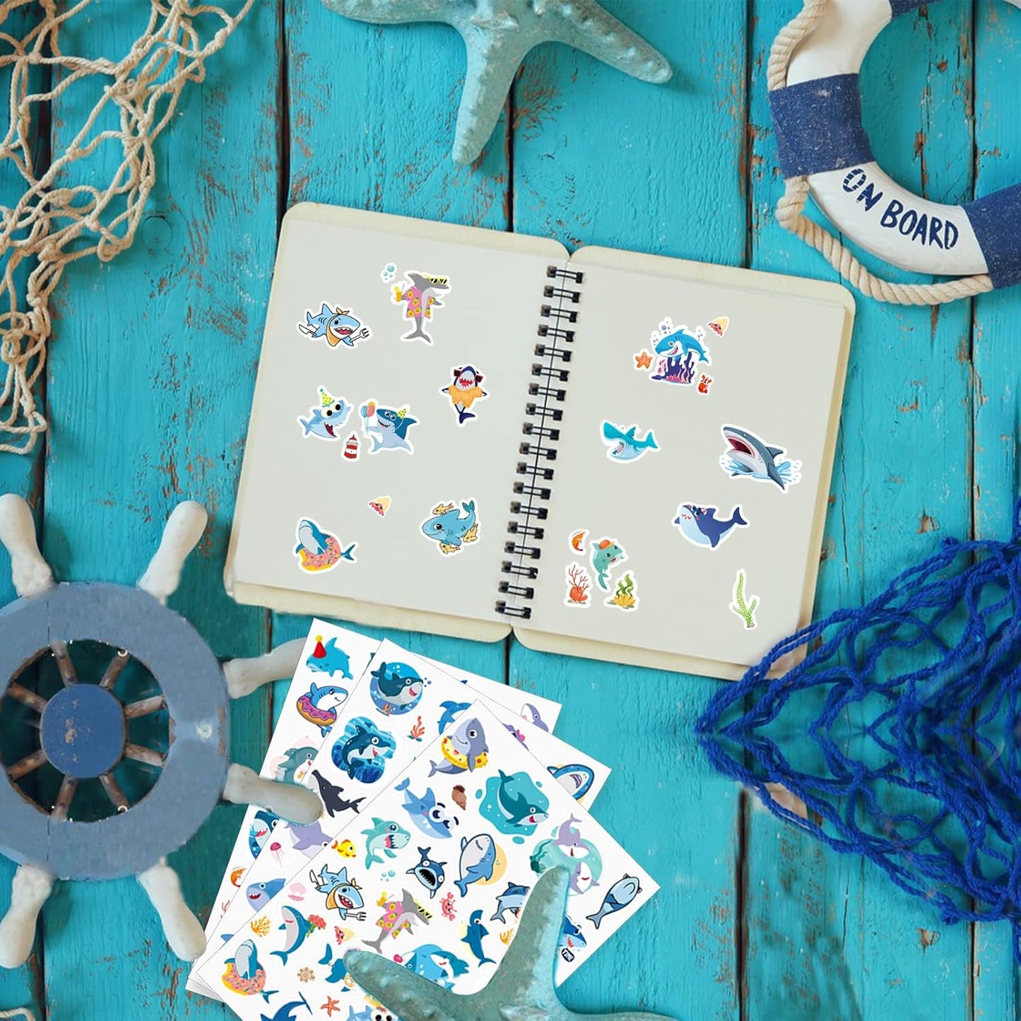 Cool Shark Stickers 755 Count Ocean Sea Animal Tropical Fish Shark Adhesive Decal Stickers for Boys Girls Birthday Invitations Under The Sea Party Goodie Gifts Bags Sticker Decor Class Rewards