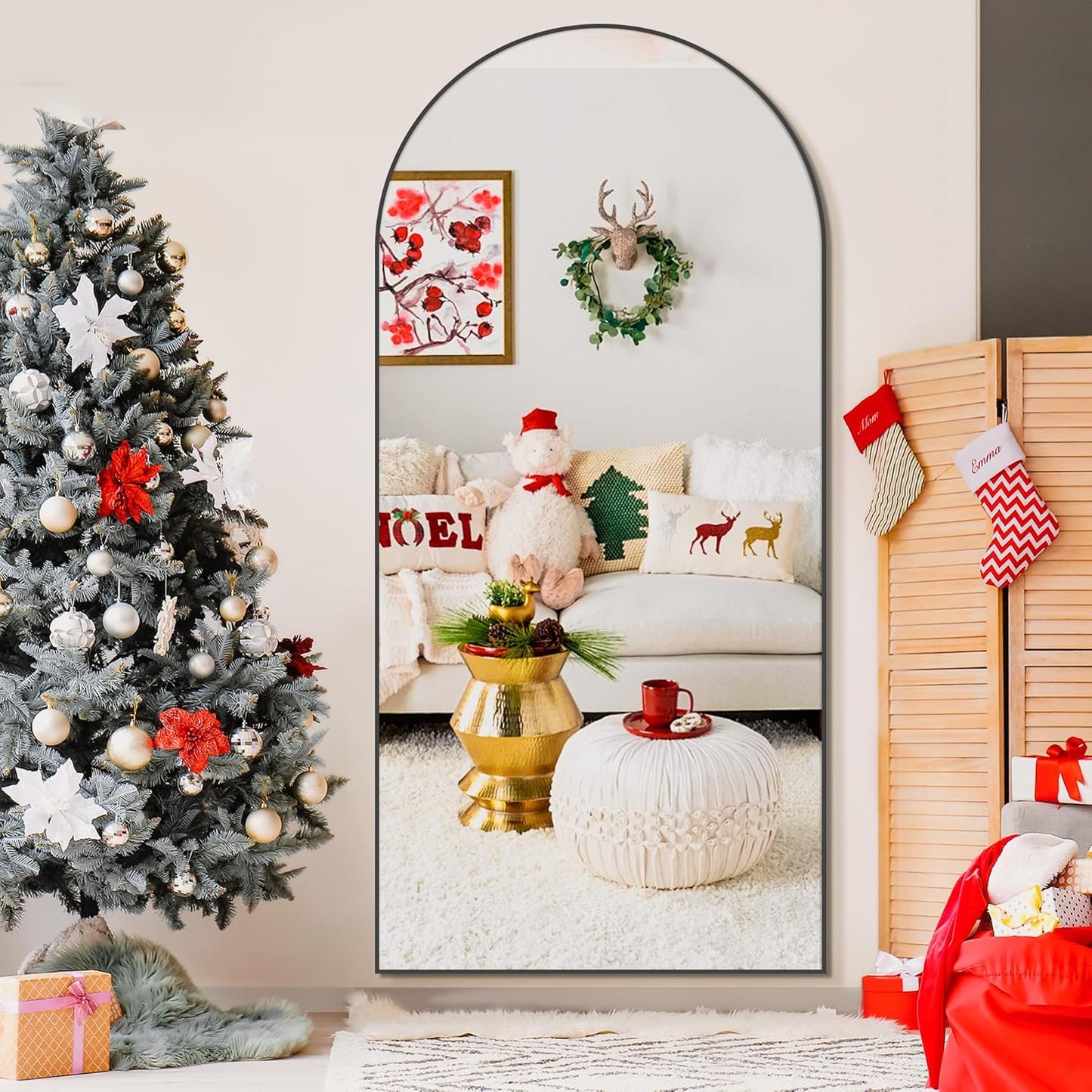 Full Length Arched Mirror, 75"x35" Standing Floor Full Body Mirror for Wall with Aluminum Alloy Frame for Bedroom, Living Room, Dressing Room(Black)