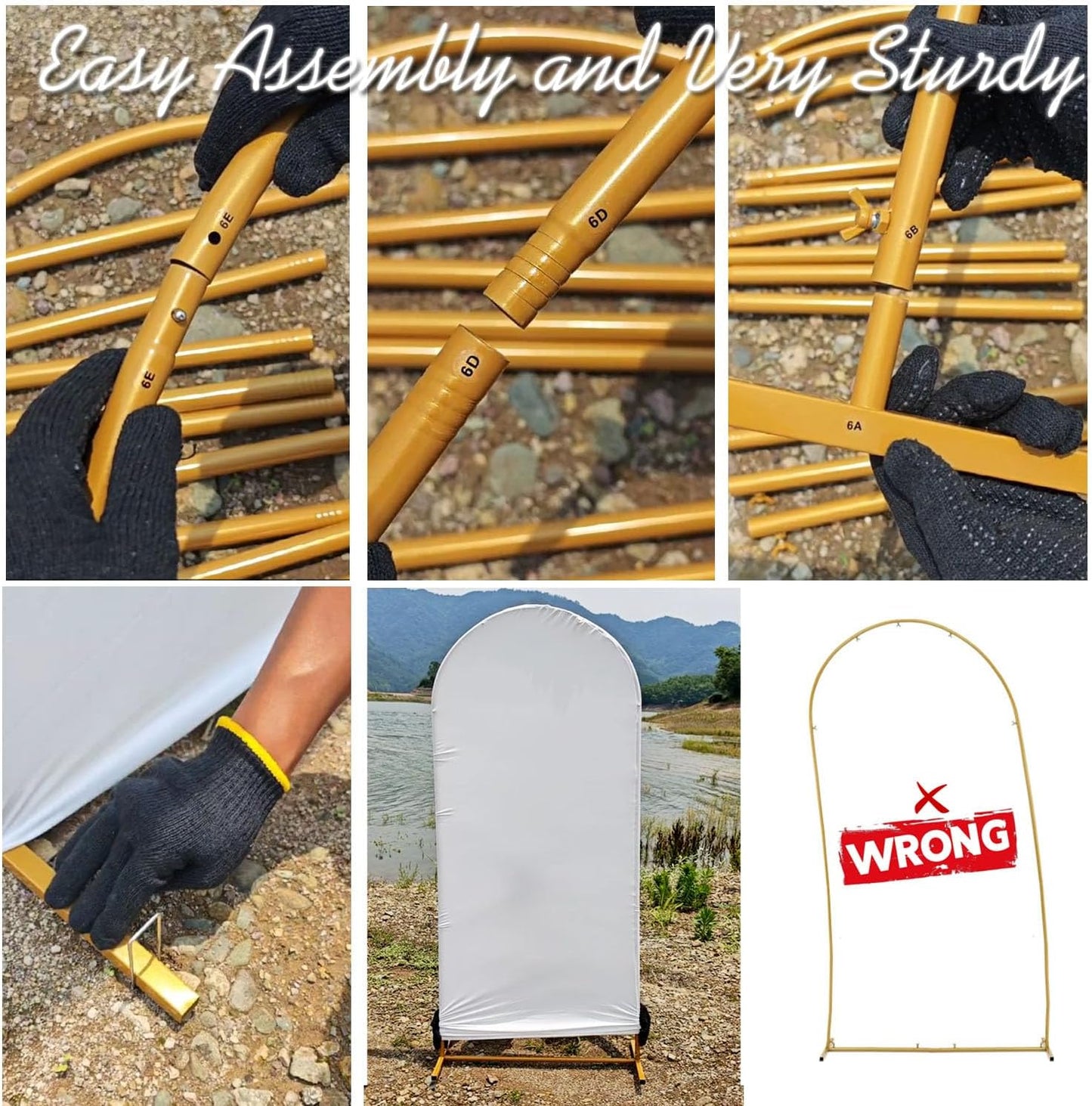 Arch Backdrop Stand Set with Cover,(7.2ft,6ft x 2) Arched Frame Stand & Spandex Wedding Arch Cover & Storage Bag (White, 7.2Ft+6Ft+6Ft)